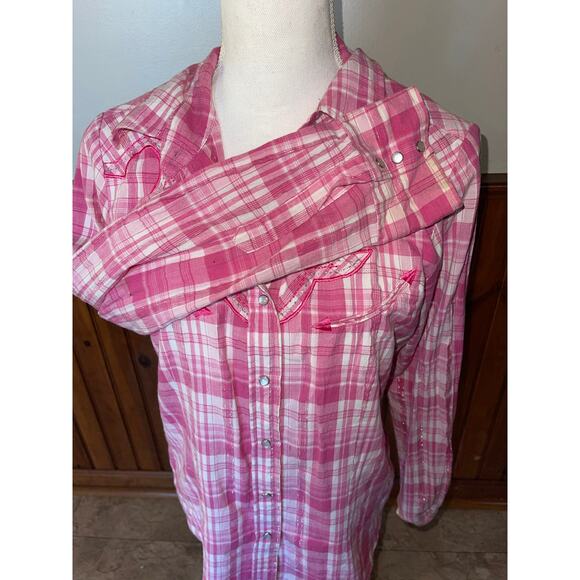 Womens Back in the Saddle Pink White Long Sleeve Button Down Shirt Size M‎ - Picture 5 of 10